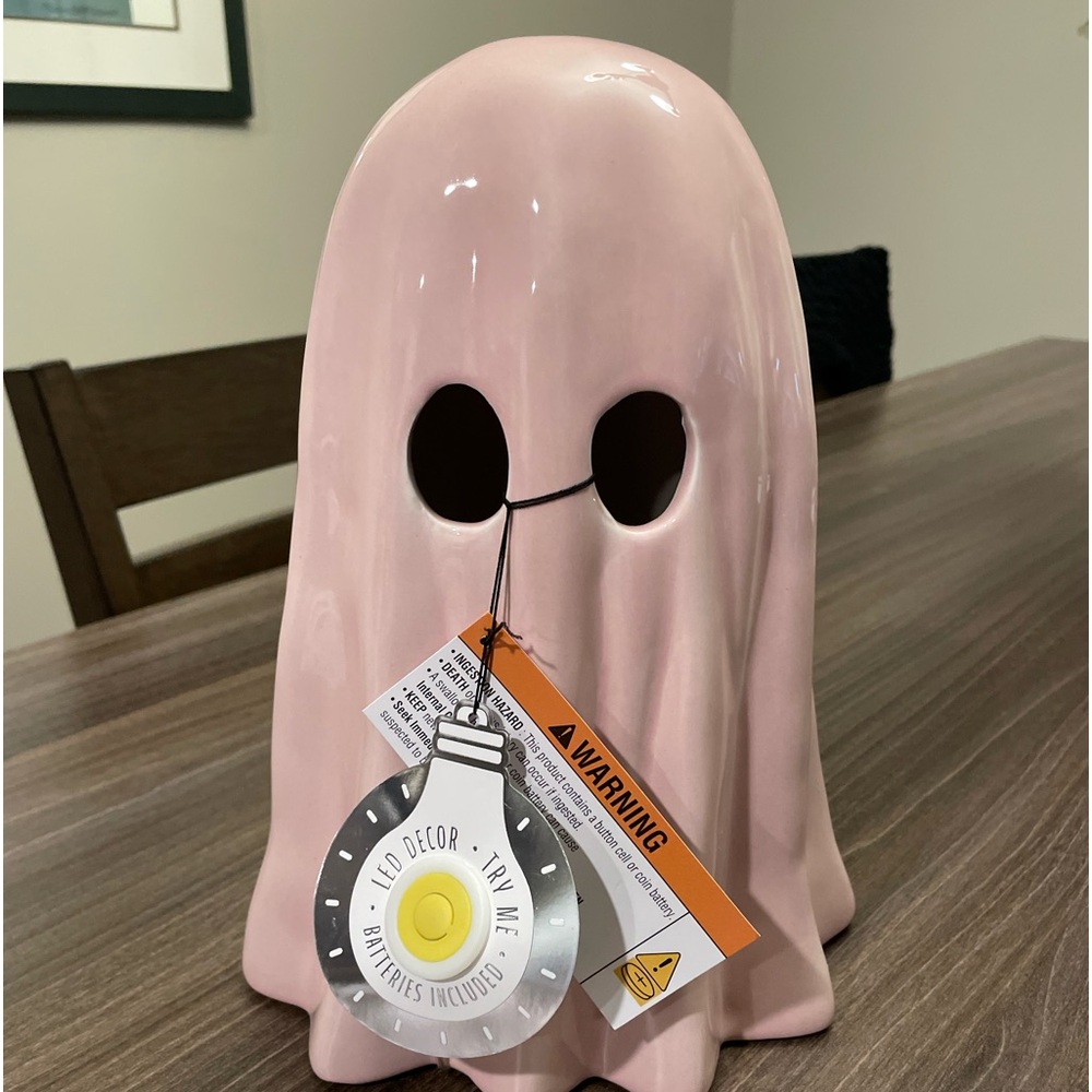 NEW Pink Ceramic Ghost LED Light Up Halloween Decor